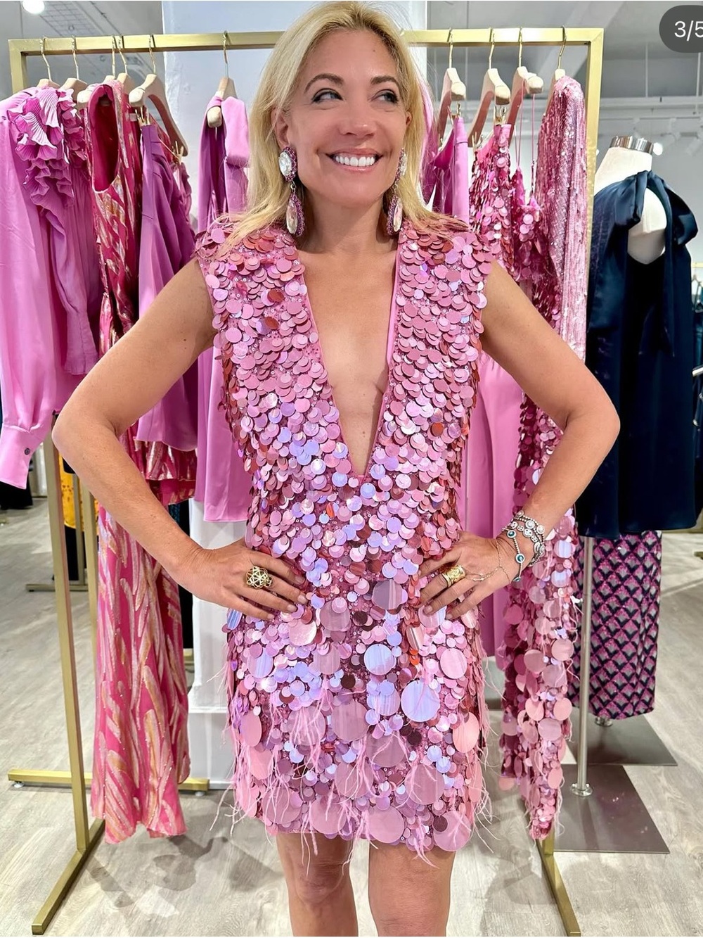 Ramy Brook Pink Sequined Plunge Mini Dress